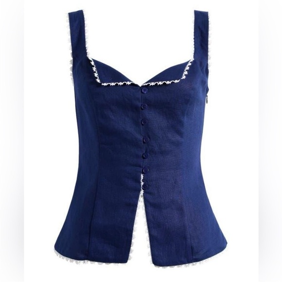 Reformation Tops - Reformation Viola Linen Top in Danube Blue 8